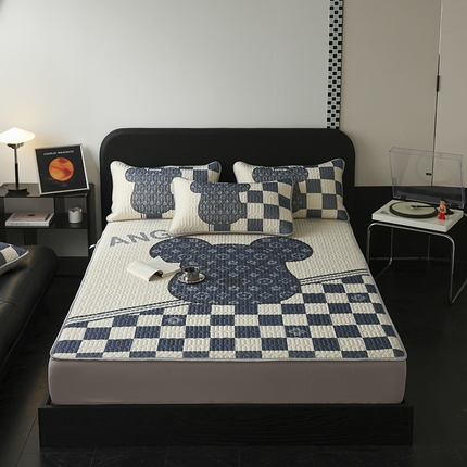 圣比熊 2025新款大版印花纯色0.5乳胶凉席床笠款床裙款凉席三件套 床笠款-蓝熊