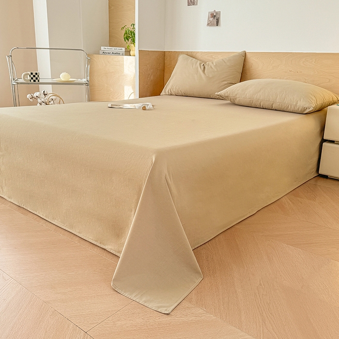 91家纺网 家纺一手货源 找家纺 晓时候 2025新款100%全棉色织水洗棉床单全棉床单纯棉床单 卡其