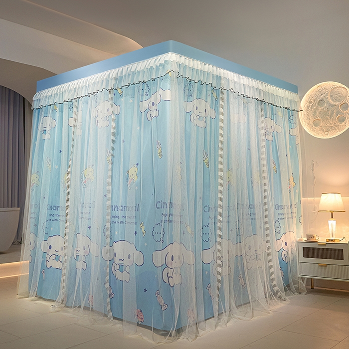 91家纺网 家纺一手货源 找家纺 锦逸家居 2025新款四季款三开门落地床幔蚊帐 幻城-玉桂狗