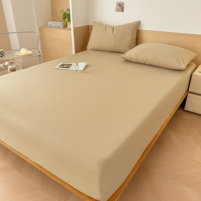 91家纺网 家纺一手货源 找家纺 晓时候 2025新款100%全棉色织水洗棉床笠全棉床笠纯棉床笠 卡其