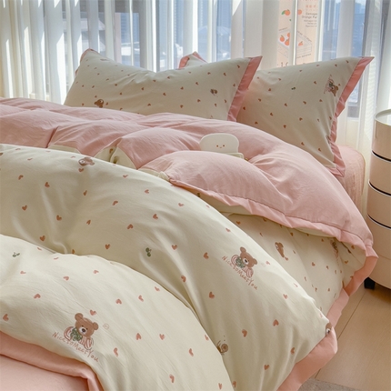 兄弟坊 2025新款小清新四层纱印花四件套 爱心熊