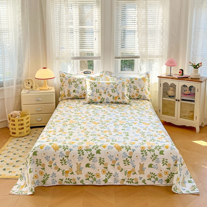 91家纺网 家纺一手货源 找家纺 世爵2025春夏新款全棉纯棉印花系列单床单 床单单件 云萌小兔