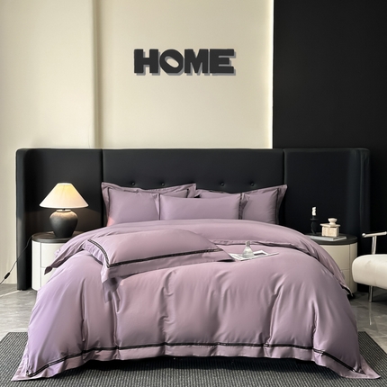 91家纺网 家纺一手货源 找家纺 （总）魅都 2025新款100s长绒棉简约织带轻奢风四件套-罗伊