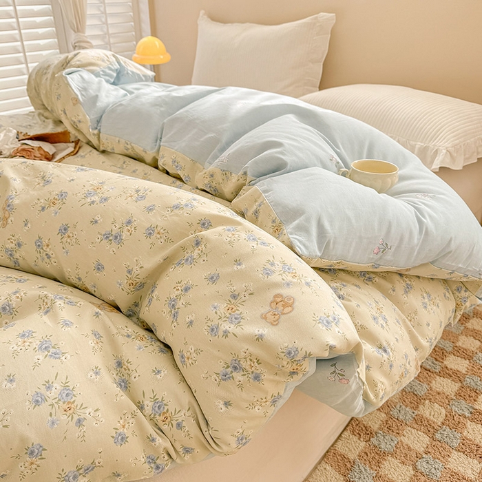 91家纺网 家纺一手货源 找家纺 绵庭家纺 2025新款12868全棉套件单品系列二单被套 雅园漫游-蓝