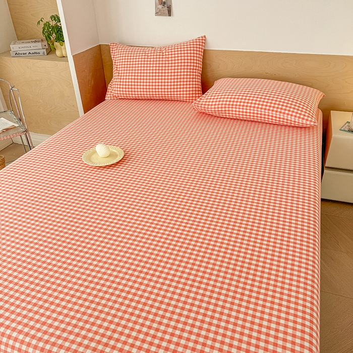 91家纺网 家纺一手货源 找家纺 晓时候 2025新款100%全棉色织水洗棉床笠全棉床笠纯棉床笠 粉小格