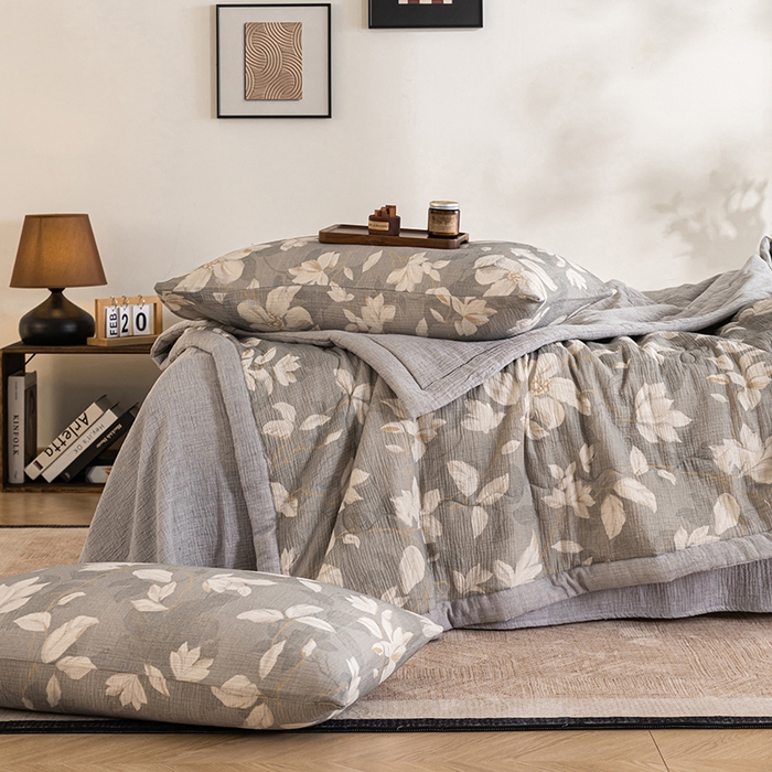 91家纺网 家纺一手货源 找家纺 （总）吾诺 2025新建全棉印花泡泡双层纱大豆夏被子被芯全棉夏被四件套夏凉被空调被