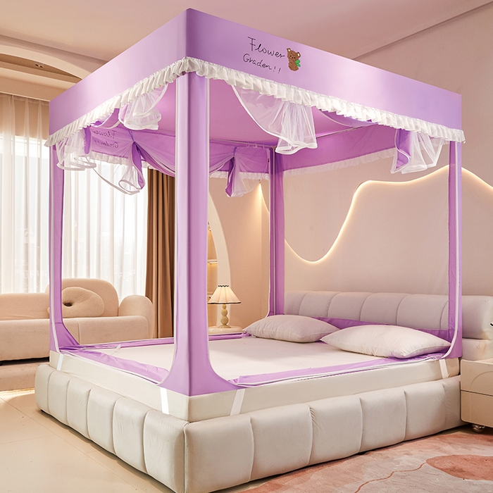 91家纺网 家纺一手货源 找家纺 锦逸家居 2025新款坐床式防摔遮光蚊帐 百年好合-遮光