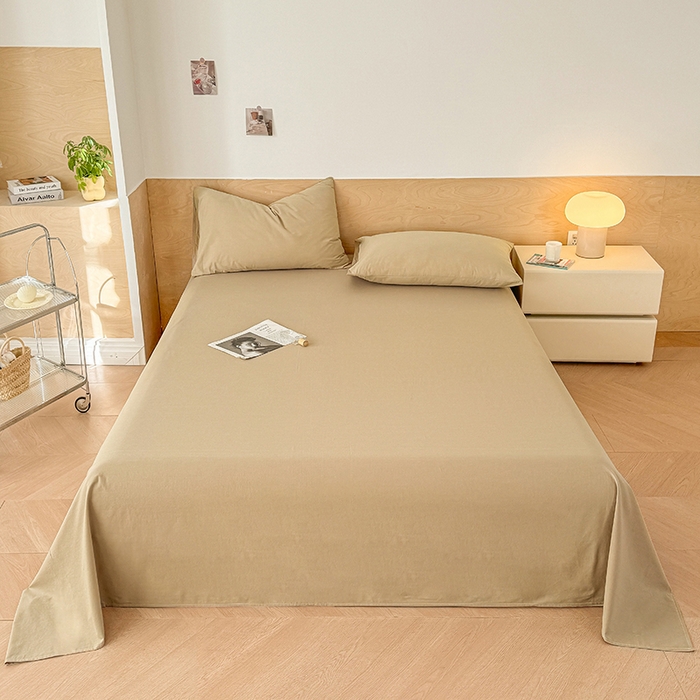 91家纺网 家纺一手货源 找家纺 晓时候 2025新款100%全棉色织水洗棉床单全棉床单纯棉床单 卡其