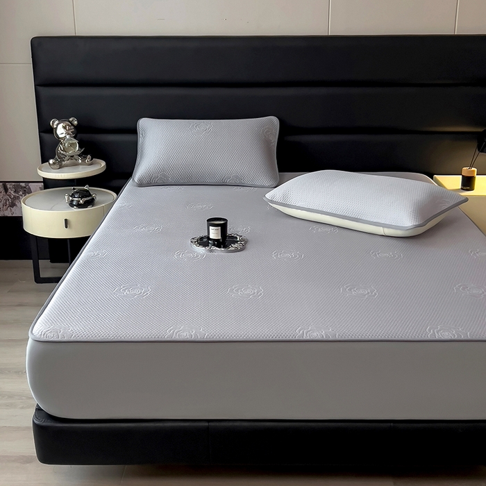 91家纺网 家纺一手货源 找家纺 欧邦 2025新款A类3D提花冰豆豆床笠款凉席 床笠款-高级灰