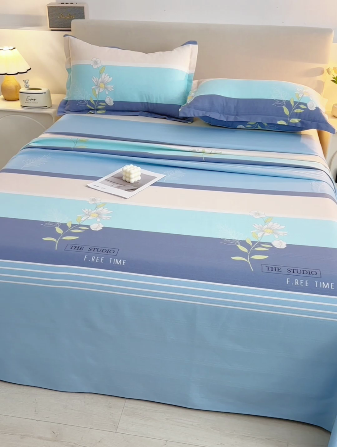 91家纺网 家纺一手货源 找家纺 润淳家居 2025新款老粗布三件套及单品 花簇 蓝