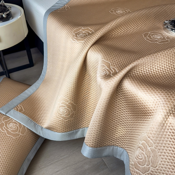 91家纺网 家纺一手货源 找家纺 欧邦 2025新款A类3D立体提花冰豆豆凉席 冰豆豆-摩卡咖