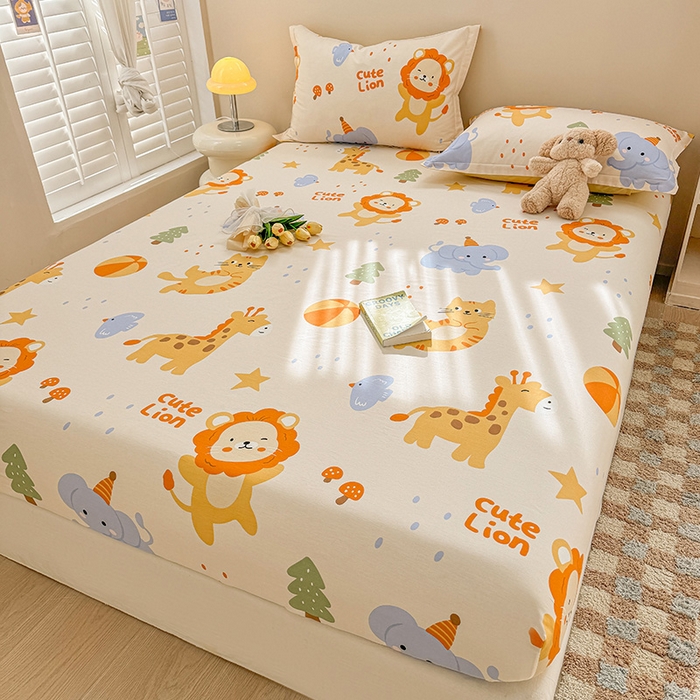 91家纺网 家纺一手货源 找家纺 2025新款12868全棉套件单品系列二单床笠 狮子乐园