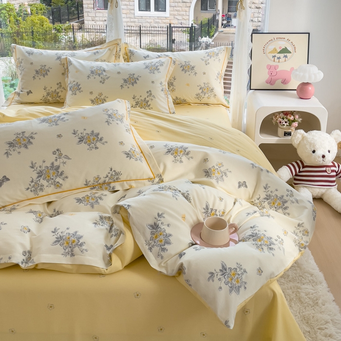 91家纺网 家纺一手货源 找家纺 铭博家纺 新款直播爆款网红全棉四件套13070印花吊边一字绣纯棉被套工艺款 清香四溢