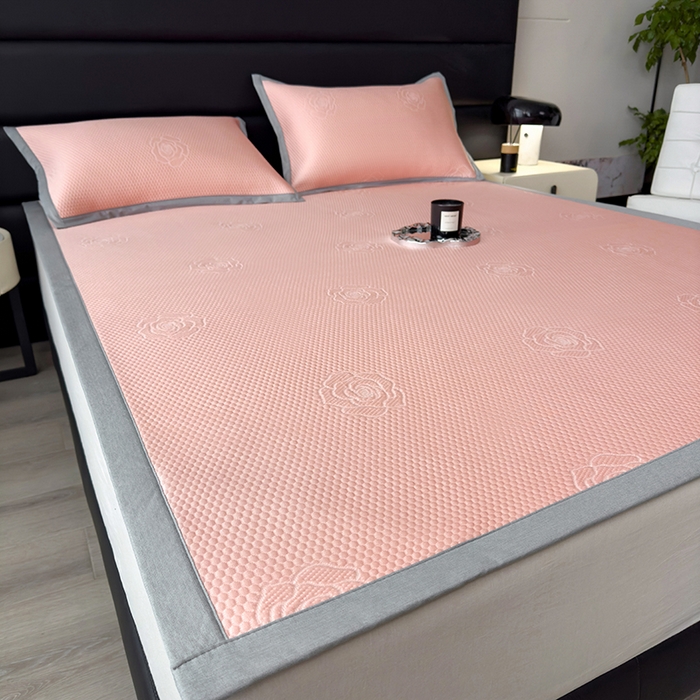 91家纺网 家纺一手货源 找家纺 欧邦 2025新款A类3D立体提花冰豆豆凉席 冰豆豆-粉玉