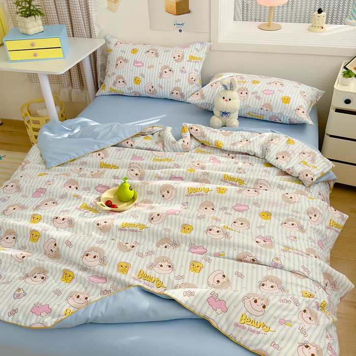 91家纺网 家纺一手货源 找家纺 太阳树家纺 2025新款A类母婴级双层纱大豆被大豆纤维夏被 不二家