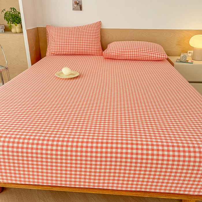 91家纺网 家纺一手货源 找家纺 晓时候 2025新款100%全棉色织水洗棉床笠全棉床笠纯棉床笠 粉小格