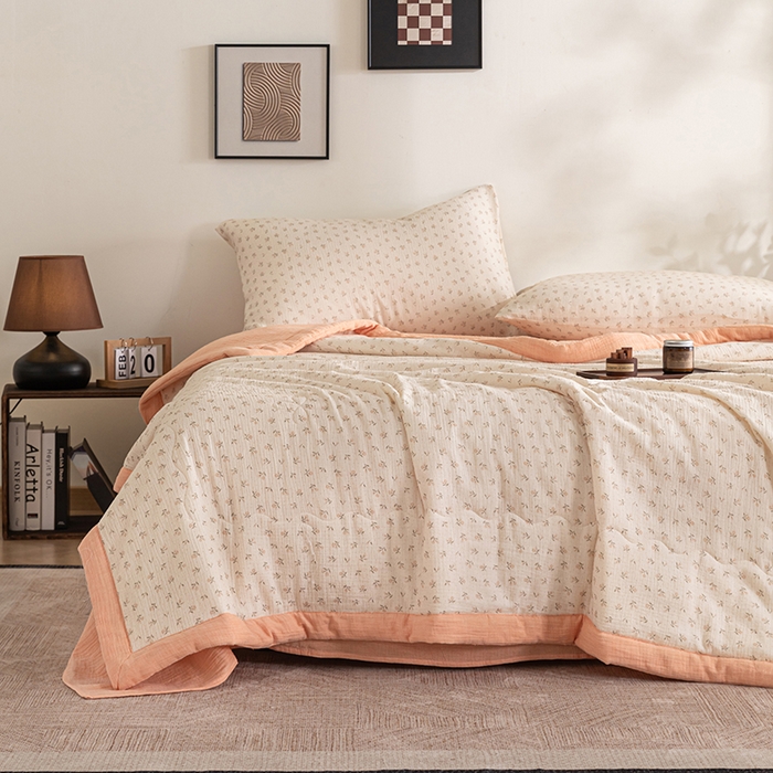 91家纺网 家纺一手货源 找家纺 吾诺 2025新建全棉印花泡泡双层纱大豆夏被子被芯全棉夏被四件套夏凉被空调被 花恋