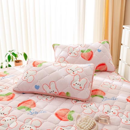 91家纺网 家纺一手货源 找家纺 云玲时尚 2025新款三防磨毛防水夹棉单人枕套 桃仙兔