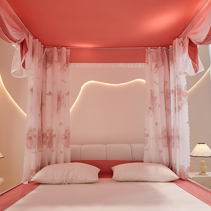 91家纺网 家纺一手货源 找家纺 锦逸家居 2025新款坐床式防摔遮光蚊帐 玫瑰爱人-遮光