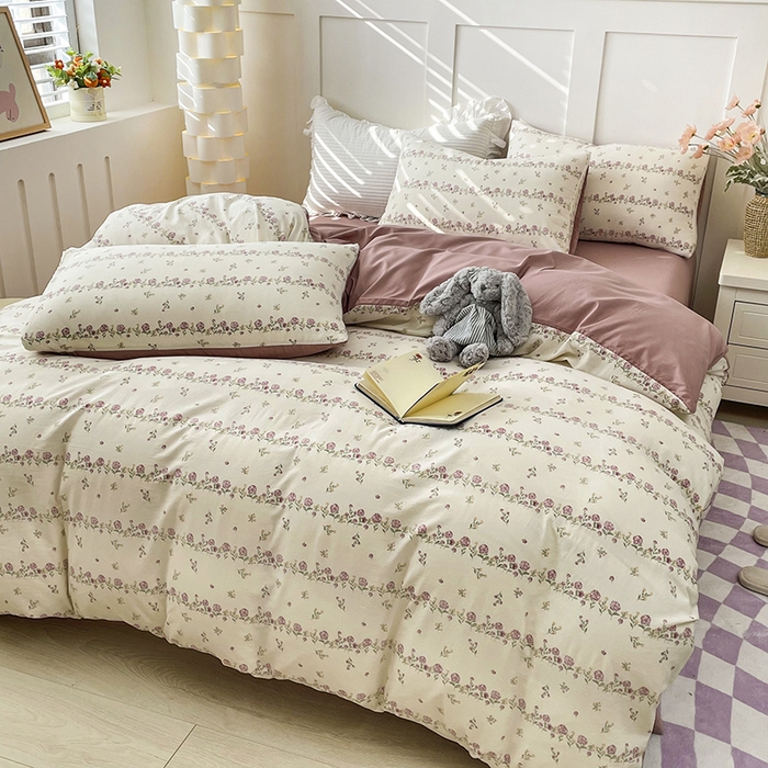 91家纺网 家纺一手货源 找家纺 汣沐生活 2025新款针织棉印花款四件套 夏日蔷薇