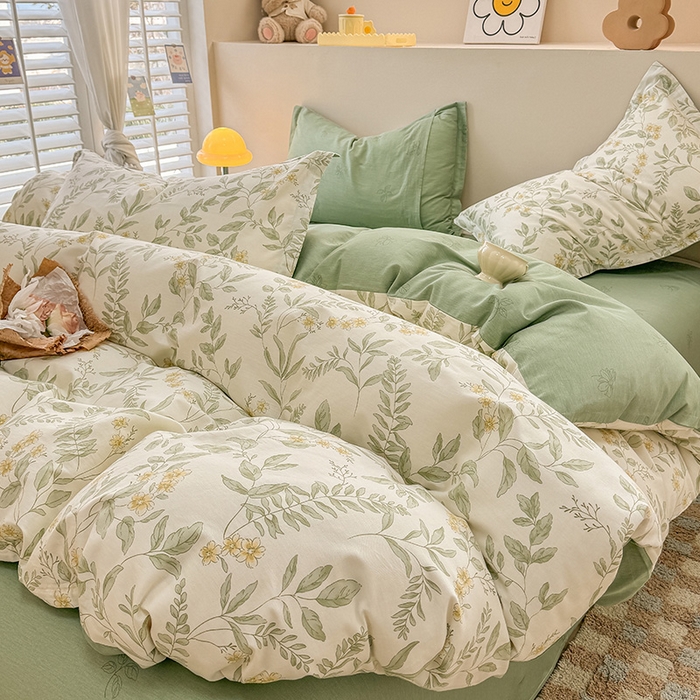 91家纺网 家纺一手货源 找家纺 绵庭家纺 2025新款12868全棉套件单品系列二四件套 叶伴花开