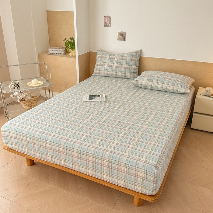 91家纺网 家纺一手货源 找家纺 晓时候 2025新款100%全棉色织水洗棉床笠全棉床笠纯棉床笠 米兰格