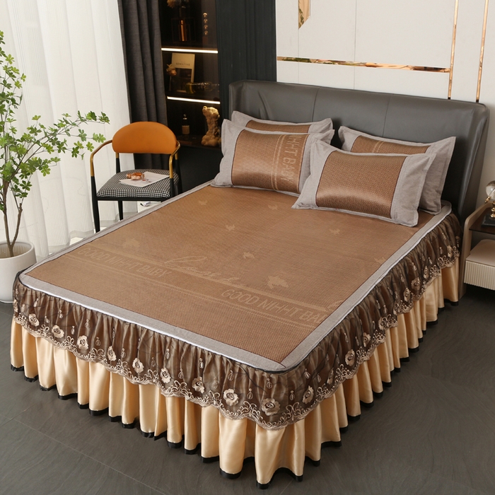 91家纺网 家纺一手货源 找家纺 能好家纺 2025新款提花冰藤席凉席床裙款 格调咖