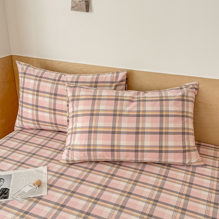 91家纺网 家纺一手货源 找家纺 晓时候 2025新款100%全棉色织水洗棉床笠全棉床笠纯棉床笠 简兮粉