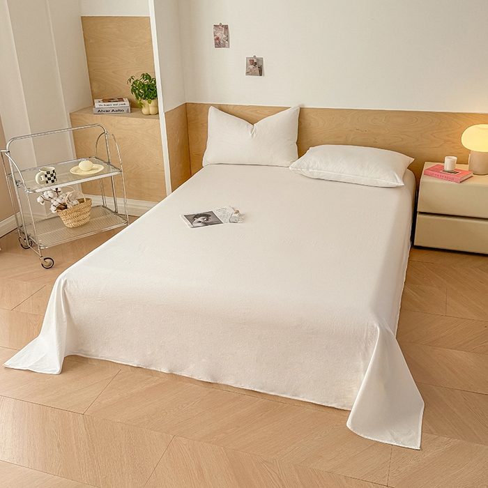 91家纺网 家纺一手货源 找家纺 晓时候 2025新款100%全棉色织水洗棉床单全棉床单纯棉床单 本白