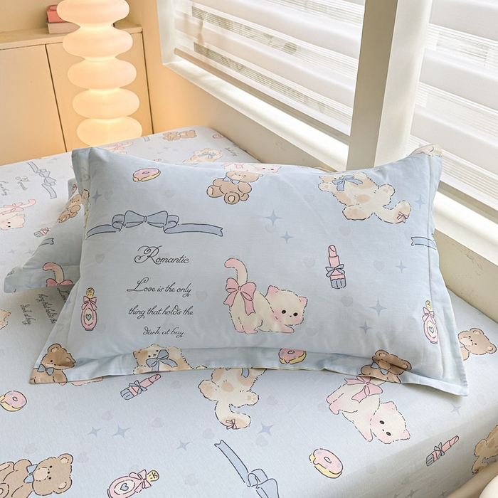 91家纺网 家纺一手货源 找家纺 绵庭家纺 2025新款12868全棉套件单品系列二单枕套 奶油阿布-蓝