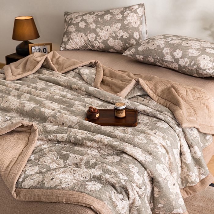 91家纺网 家纺一手货源 找家纺 吾诺 2025新建全棉印花泡泡双层纱大豆夏被子被芯全棉夏被四件套夏凉被空调被 莫奈