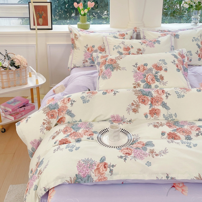 91家纺网 家纺一手货源 找家纺 铭博家纺 新款直播爆款网红全棉四件套13070印花吊边一字绣纯棉被套工艺款 安娜花园