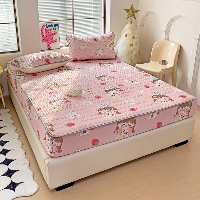 91家纺网 家纺一手货源 找家纺 富馨莱 2025新款A类凉感丝空气纤维凉席床笠款 萌萌女孩