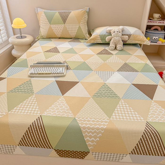 91家纺网 家纺一手货源 找家纺 2025新款12868全棉套件单品系列二单床笠 云峰-绿