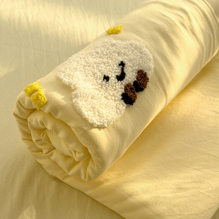 91家纺网 家纺一手货源 找家纺 曼谷家纺 2025新款软糯毛巾绣水洗棉床单床笠枕套纯色床单床笠枕套单品 小白云-芝士