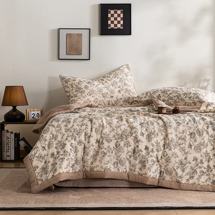 91家纺网 家纺一手货源 找家纺 吾诺 2025新建全棉印花泡泡双层纱大豆夏被子被芯全棉夏被四件套夏凉被空调被 蝶恋