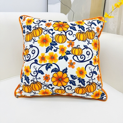 爱家居 2025新款抱枕沙发新中式靠垫轻奢高级感靠枕床头大靠背正方形抱枕套卡通花卉 优雅小南瓜