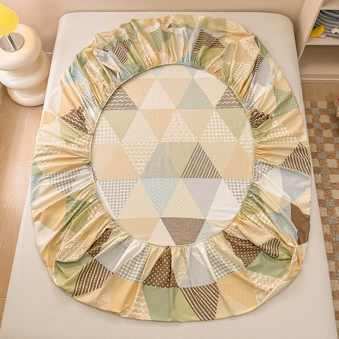 91家纺网 家纺一手货源 找家纺 2025新款12868全棉套件单品系列二单床笠 云峰-绿