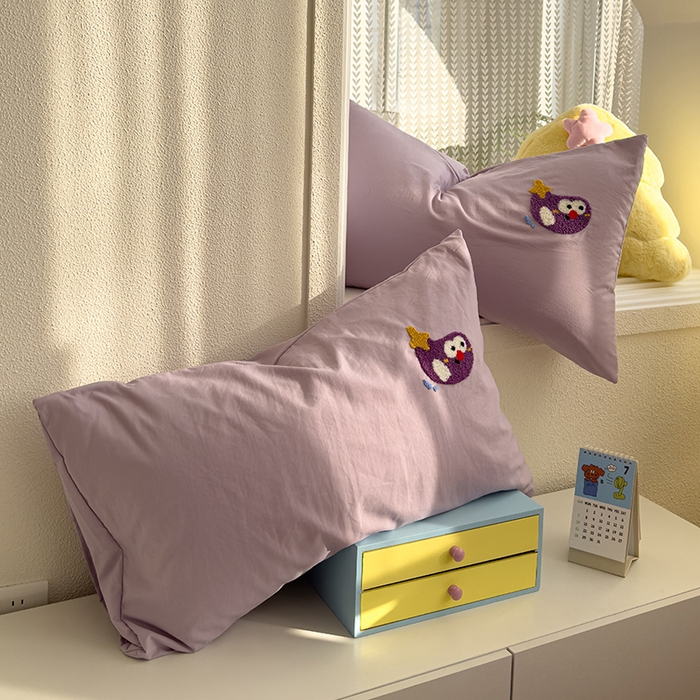 91家纺网 家纺一手货源 找家纺 曼谷家纺 2025新款软糯毛巾绣水洗棉床单床笠枕套纯色床单床笠枕套单品 茄子-紫色