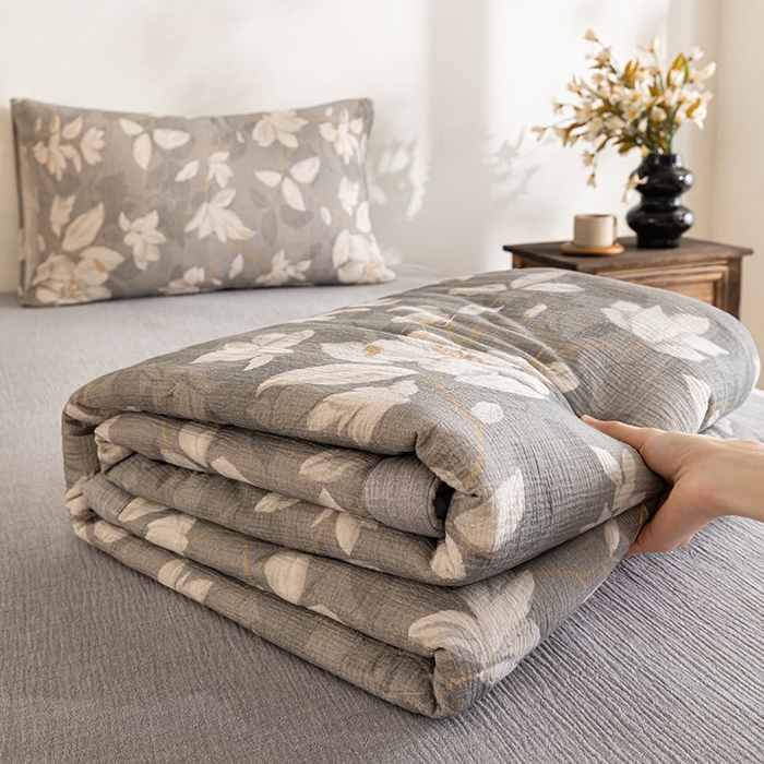 91家纺网 家纺一手货源 找家纺 吾诺 2025新建全棉印花泡泡双层纱大豆夏被子被芯全棉夏被四件套夏凉被空调被 玉兰花开