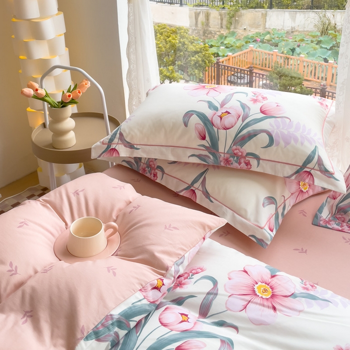 91家纺网 家纺一手货源 找家纺 铭博家纺 新款直播爆款网红全棉四件套13070印花吊边一字绣纯棉被套工艺款 长歌行