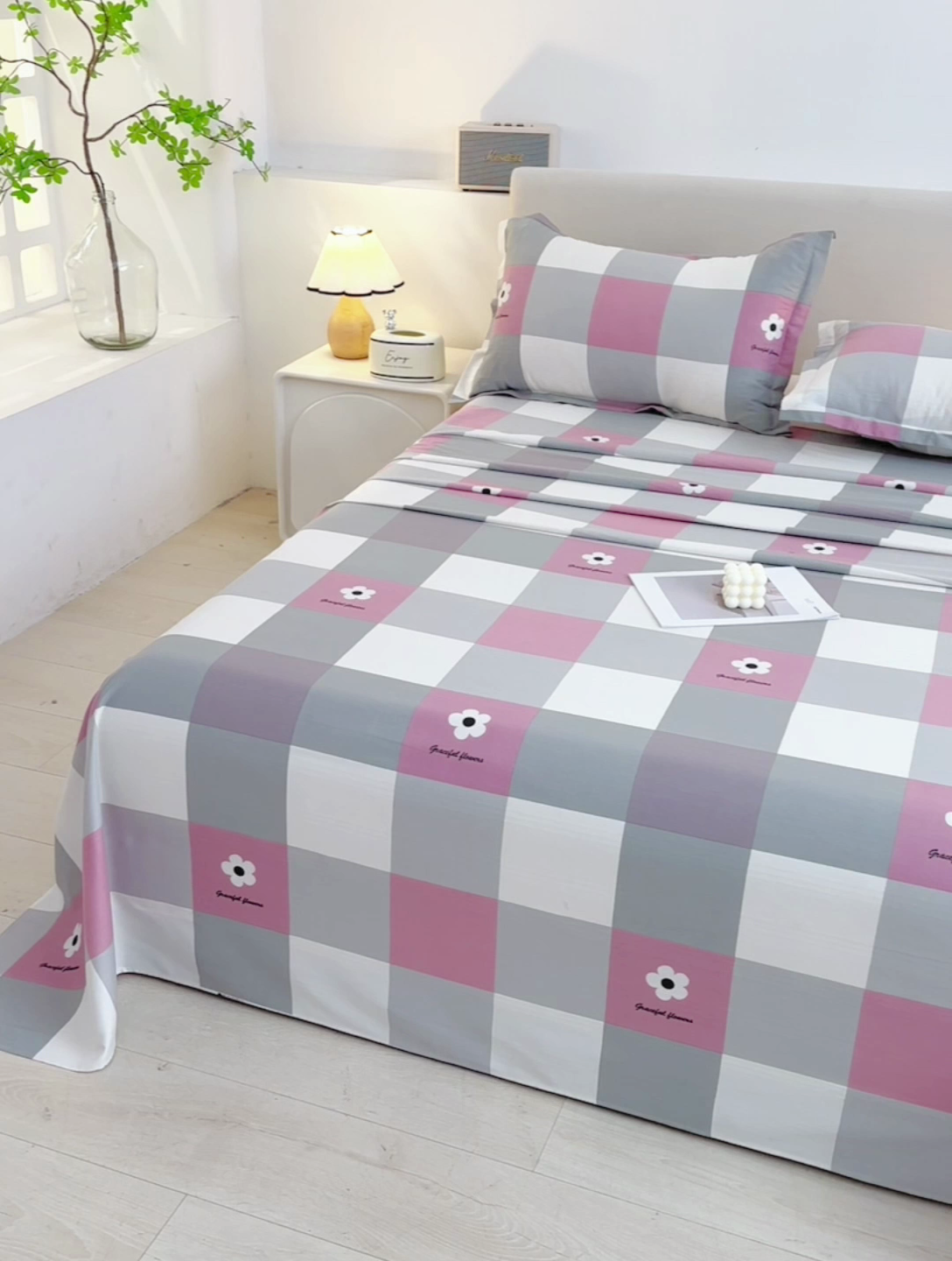 91家纺网 家纺一手货源 找家纺 润淳家居 2025新款老粗布三件套及单品 花格情 粉