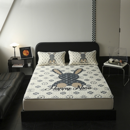 圣比熊 2025新款大版印花纯色0.5乳胶凉席床笠款床裙款凉席三件套 床单款-潮兔兔