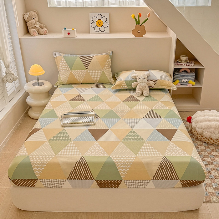 91家纺网 家纺一手货源 找家纺 2025新款12868全棉套件单品系列二单床笠 云峰-绿