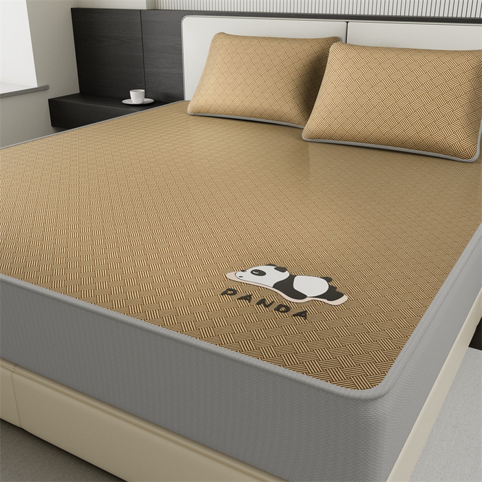 91家纺网 家纺一手货源 找家纺 叠派家纺  2025新款5A抗菌A类冰丝凉席-饼干花熊猫款 床笠-熊猫-棕色