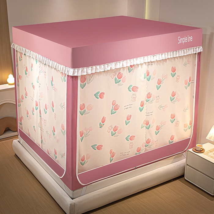 91家纺网 家纺一手货源 找家纺 锦逸家居 2025新款坐床式防摔遮光蚊帐 郁金花开-不遮光