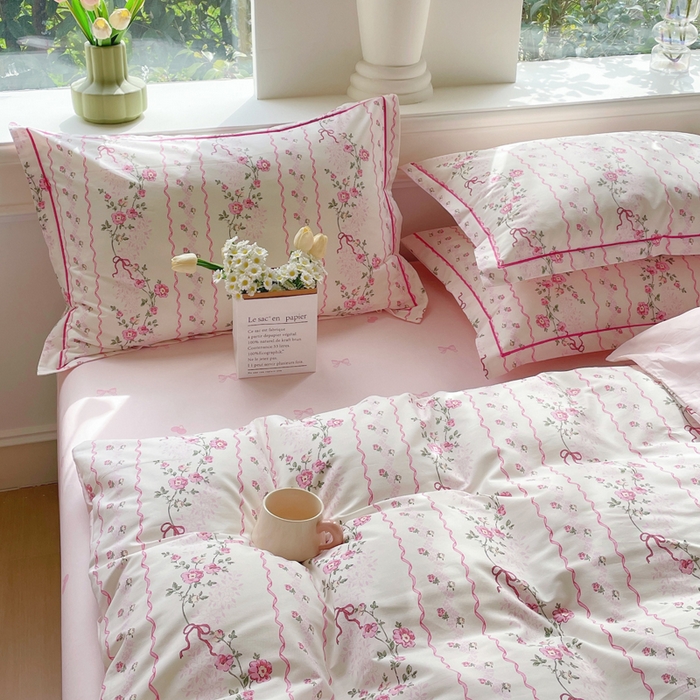 91家纺网 家纺一手货源 找家纺 铭博家纺 新款直播爆款网红全棉四件套13070印花吊边一字绣纯棉被套工艺款 潮汐心语