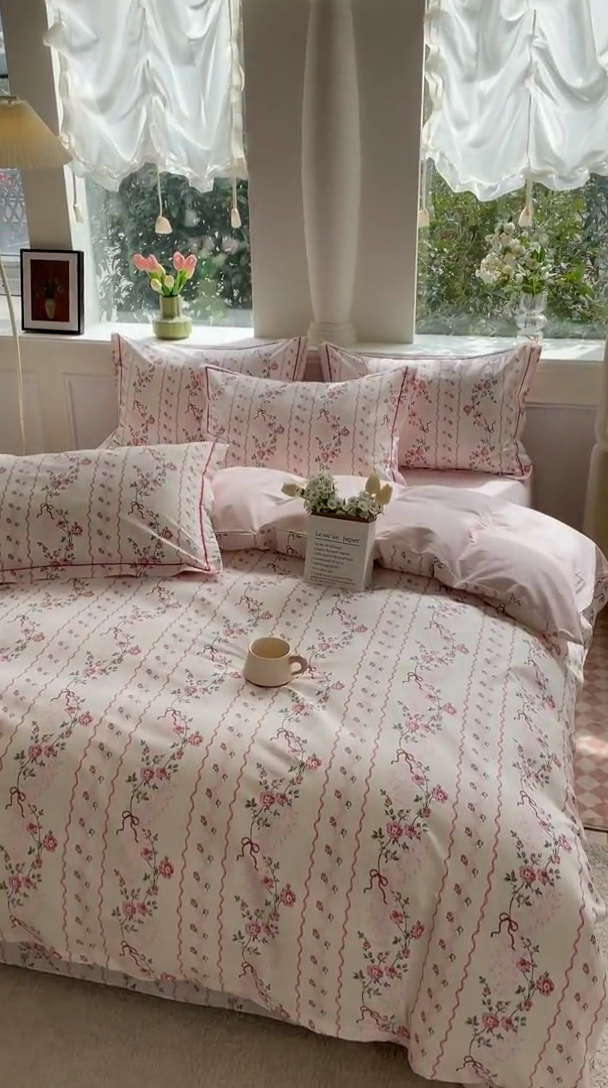 91家纺网 家纺一手货源 找家纺 铭博家纺 新款直播爆款网红全棉四件套13070印花吊边一字绣纯棉被套工艺款 潮汐心语