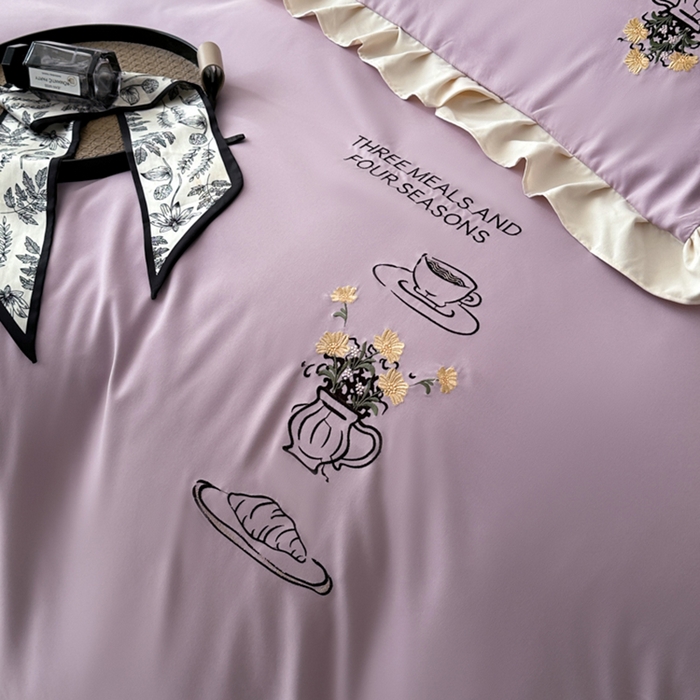 91家纺网 家纺一手货源 找家纺 汣沐生活 2025新款亲肤绣花花边四件套 香芋紫-香槟-田园生活