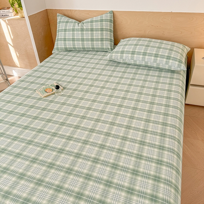 91家纺网 家纺一手货源 找家纺 晓时候 2025新款100%全棉色织水洗棉床单全棉床单纯棉床单 光年绿